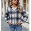 imagechouyatou Womens Casual Zip Up Cropped Plaid Flannel Jacket Coat Shacket with HoodBlue