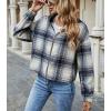 imagechouyatou Womens Casual Zip Up Cropped Plaid Flannel Jacket Coat Shacket with HoodBlue