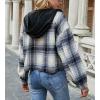 imagechouyatou Womens Casual Zip Up Cropped Plaid Flannel Jacket Coat Shacket with HoodBlue