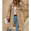 imagechouyatou Womens Fall Button Down Sherpa Shacket Fleece Jacket Long Casual Bofriend Fuzzy Winter CoatCamel