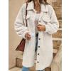 imagechouyatou Womens Fall Button Down Sherpa Shacket Fleece Jacket Long Casual Bofriend Fuzzy Winter CoatOffwhite