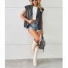 imagechouyatou Womens Notched Lapel Button Down Denim Vest Sleeveless Oversized Jean Jacket Coat with PocketsBlack Gray
