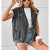 imagechouyatou Womens Notched Lapel Button Down Denim Vest Sleeveless Oversized Jean Jacket Coat with PocketsBlack Gray