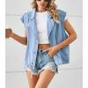 imagechouyatou Womens Notched Lapel Button Down Denim Vest Sleeveless Oversized Jean Jacket Coat with PocketsBlue