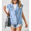 imagechouyatou Womens Notched Lapel Button Down Denim Vest Sleeveless Oversized Jean Jacket Coat with PocketsBlue