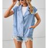 imagechouyatou Womens Notched Lapel Button Down Denim Vest Sleeveless Oversized Jean Jacket Coat with PocketsBlue