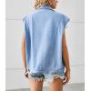 imagechouyatou Womens Notched Lapel Button Down Denim Vest Sleeveless Oversized Jean Jacket Coat with PocketsBlue