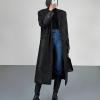 imagechouyatou Womens PU Leather Notch Lapel Button Down Trench Coat Long Faux Leather Blazer Jacket OvercoatBlack