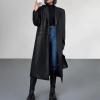 imagechouyatou Womens PU Leather Notch Lapel Button Down Trench Coat Long Faux Leather Blazer Jacket OvercoatBlack
