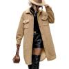 imagechouyatou Womens Fall Button Down Sherpa Shacket Fleece Jacket Long Casual Bofriend Fuzzy Winter CoatCamel