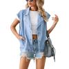 imagechouyatou Womens Notched Lapel Button Down Denim Vest Sleeveless Oversized Jean Jacket Coat with PocketsBlue