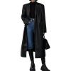 imagechouyatou Womens PU Leather Notch Lapel Button Down Trench Coat Long Faux Leather Blazer Jacket OvercoatBlack