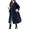 imagechouyatou Womens Warm Winter Windproof Sherpa Fleece Lined Long Denim Coat Trucker Jean Jacket OvercoatBlack