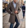 imagechouyatou Mens Casual Notched Lapel Plaid Wool Coat Single Breasted Mid Long Wool Pea Coat with PocketsBrown