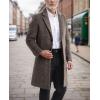 imagechouyatou Mens Casual Notched Lapel Plaid Wool Coat Single Breasted Mid Long Wool Pea Coat with PocketsBrown