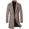 imagechouyatou Mens Casual Notched Lapel Plaid Wool Coat Single Breasted Mid Long Wool Pea Coat with PocketsBrown