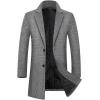 imagechouyatou Mens Casual Notched Lapel Plaid Wool Coat Single Breasted Mid Long Wool Pea Coat with PocketsGray