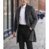 imagechouyatou Mens Casual Notched Lapel Plaid Wool Coat Single Breasted Mid Long Wool Pea Coat with PocketsGray