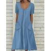 imagechouyatou Women Summer Short Sleeve ALine Midi Denim Dress Modest Casual U Neck Long Jean T Shirt DressBlue