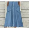 imagechouyatou Women Summer Short Sleeve ALine Midi Denim Dress Modest Casual U Neck Long Jean T Shirt DressBlue