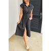 imagechouyatou Women Summer Short Sleeve Denim Shirt Dress Zip Business Casual Midi Long Jean Dress with SplitBlack