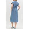 imagechouyatou Women Summer Short Sleeve Denim Shirt Dress Zip Business Casual Midi Long Jean Dress with SplitBlue