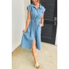 imagechouyatou Women Summer Short Sleeve Denim Shirt Dress Zip Business Casual Midi Long Jean Dress with SplitBlue