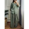 imagechouyatou Womens 2 Piece Outfits Long Sleeve Button Down Shirt Wide leg Palazzo Pants Matching SetArmy Green