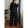 imagechouyatou Womens 2 Piece Outfits Long Sleeve Button Down Shirt Wide leg Palazzo Pants Matching SetBlack