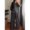 imagechouyatou Womens 2 Piece Outfits Long Sleeve Button Down Shirt Wide leg Palazzo Pants Matching SetGray