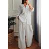 imagechouyatou Womens 2 Piece Outfits Long Sleeve Button Down Shirt Wide leg Palazzo Pants Matching SetWhite