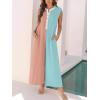 imagechouyatou Womens 2025 Color Block Sleeveless Baggy Overalls Button Up Wide Leg Romper Jumpsuit PantsBlue