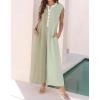 imagechouyatou Womens 2025 Color Block Sleeveless Baggy Overalls Button Up Wide Leg Romper Jumpsuit PantsGreen