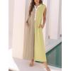 imagechouyatou Womens 2025 Color Block Sleeveless Baggy Overalls Button Up Wide Leg Romper Jumpsuit PantsKhaki