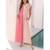imagechouyatou Womens 2025 Color Block Sleeveless Baggy Overalls Button Up Wide Leg Romper Jumpsuit PantsPink