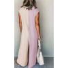 imagechouyatou Womens 2025 Color Block Sleeveless Baggy Overalls Button Up Wide Leg Romper Jumpsuit PantsPurple