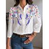 imagechouyatou Womens 2025 Eyelet Lace Embroidery Button Down Shirts 34 Puff Sleeve Boho Crochet Blouse TopsBlue
