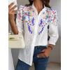 imagechouyatou Womens 2025 Eyelet Lace Embroidery Button Down Shirts 34 Puff Sleeve Boho Crochet Blouse TopsBlue