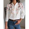 imagechouyatou Womens 2025 Eyelet Lace Embroidery Button Down Shirts 34 Puff Sleeve Boho Crochet Blouse TopsBrown