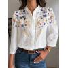 imagechouyatou Womens 2025 Eyelet Lace Embroidery Button Down Shirts 34 Puff Sleeve Boho Crochet Blouse TopsGolden