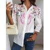 imagechouyatou Womens 2025 Eyelet Lace Embroidery Button Down Shirts 34 Puff Sleeve Boho Crochet Blouse TopsRose Red