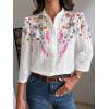 imagechouyatou Womens 2025 Eyelet Lace Embroidery Button Down Shirts 34 Puff Sleeve Boho Crochet Blouse TopsRose Red