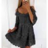 imagechouyatou Womens 2025 Eyelet Lace Embroidery Ruffle Dress Sexy Spaghetti Strap Cold Shoulder Party Sun Mini DressBlack