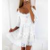 imagechouyatou Womens 2025 Eyelet Lace Embroidery Ruffle Dress Sexy Spaghetti Strap Cold Shoulder Party Sun Mini DressWhite
