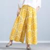 imagechouyatou Womens Loose Floral Printed Cotton Linen Crop Pants Elastic Waist Wide Leg Palazzo TrousersYellow