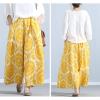 imagechouyatou Womens Loose Floral Printed Cotton Linen Crop Pants Elastic Waist Wide Leg Palazzo TrousersYellow