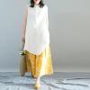 imagechouyatou Womens Loose Floral Printed Cotton Linen Crop Pants Elastic Waist Wide Leg Palazzo TrousersYellow