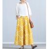 imagechouyatou Womens Loose Floral Printed Cotton Linen Crop Pants Elastic Waist Wide Leg Palazzo TrousersYellow