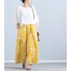 imagechouyatou Womens Loose Floral Printed Cotton Linen Crop Pants Elastic Waist Wide Leg Palazzo TrousersYellow