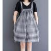 imagechouyatou Womens Retro Plaid Wide Leg Romper Shorts Loose Fit Baggy Sleeveless Jumpsuit Overalls with PocketsBlack